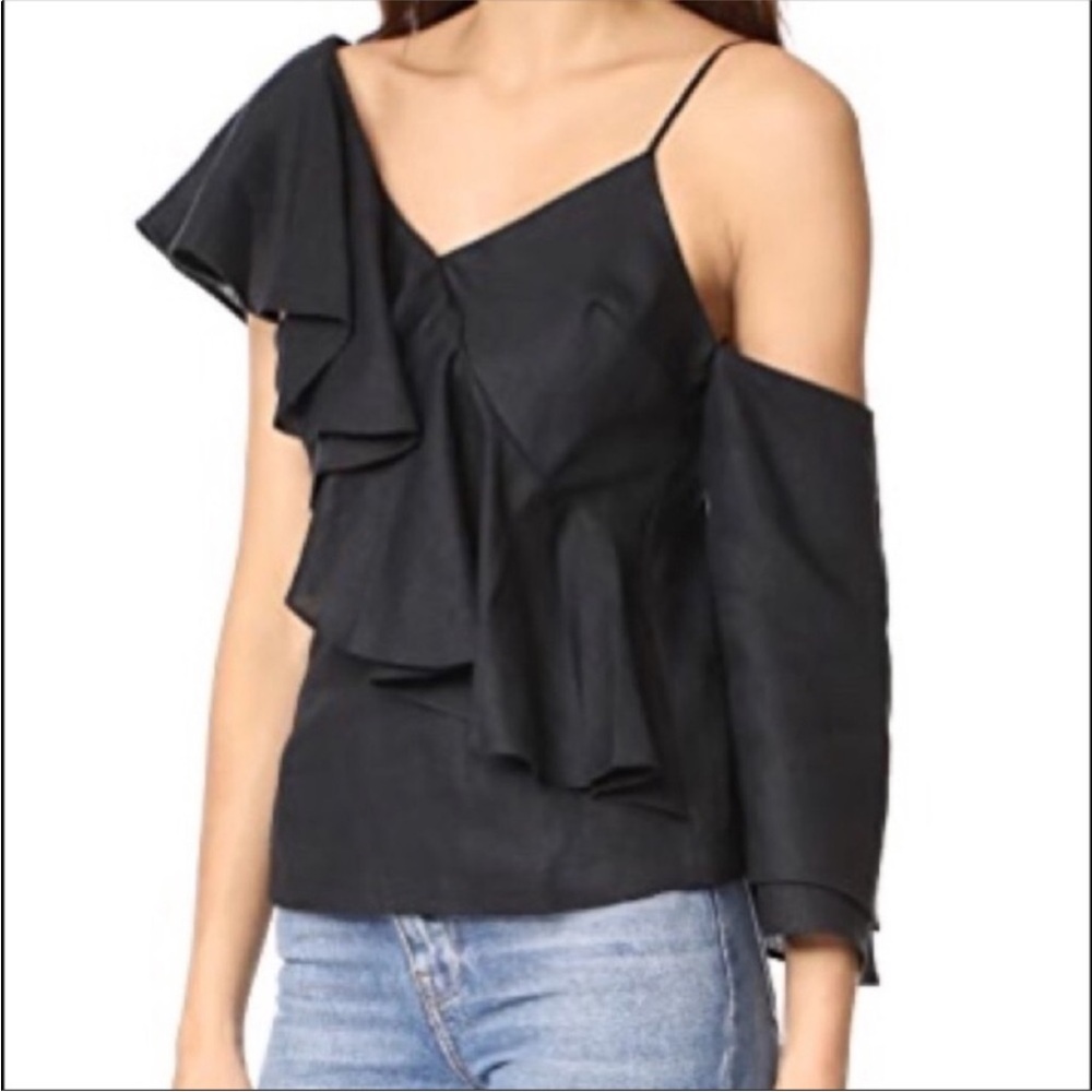 MLM Label Clyde Linen Top Black Ruffle Large Feminine Romantic